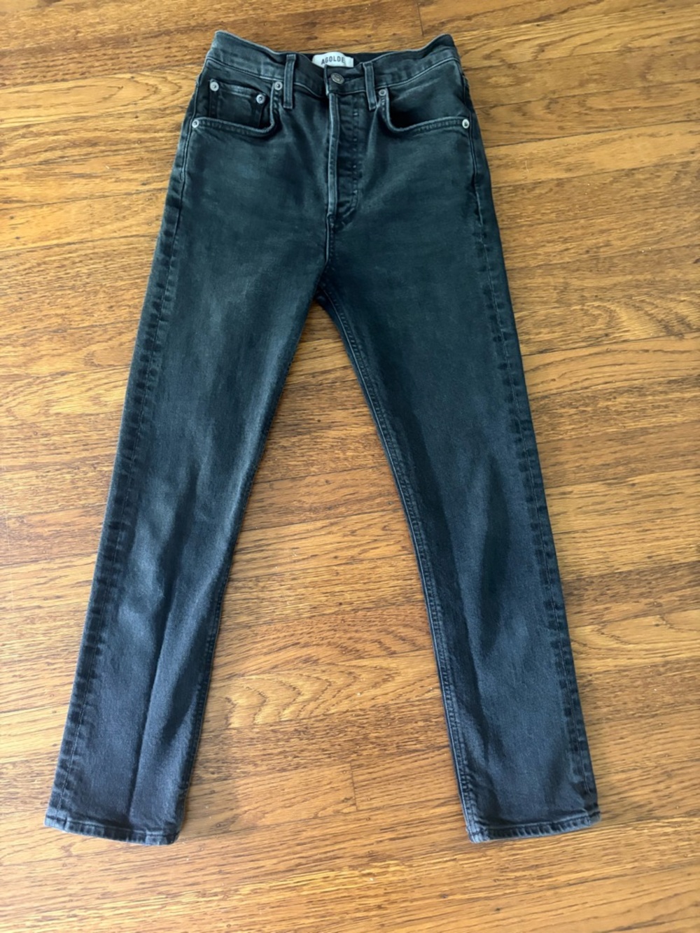 AGOLDE black denim Riley jeans high rise cropped